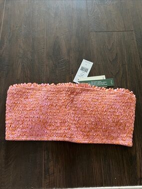 Hermoza Pink-Orange Smocked Bandeau Crop Top